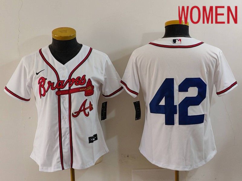 Women Atlanta Braves #42 No Name White Game 2024 Nike MLB Jersey style 3->women mlb jersey->Women Jersey